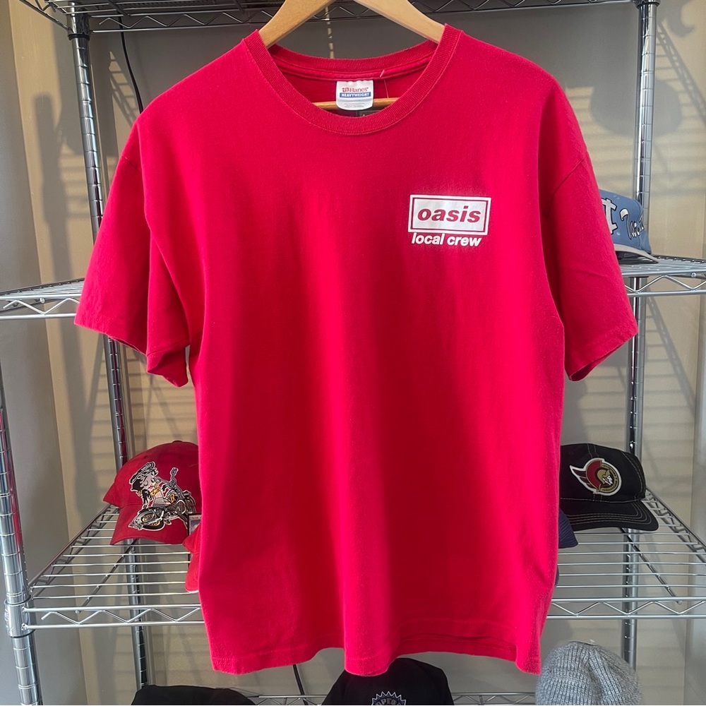 Vintage 90s Oasis Local Crew Box Logo Band T Shirt Men’s Size Large Hanes Tag